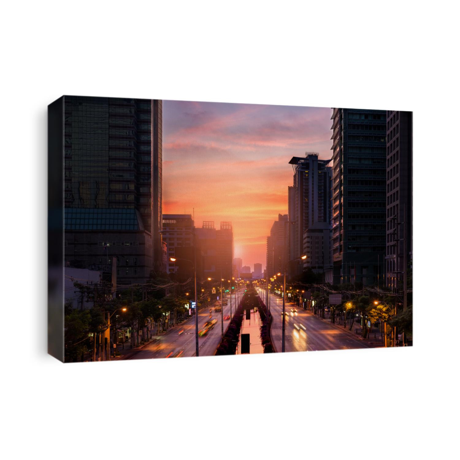 Cityscape and sunset at evening time in Bangkok Thailand.