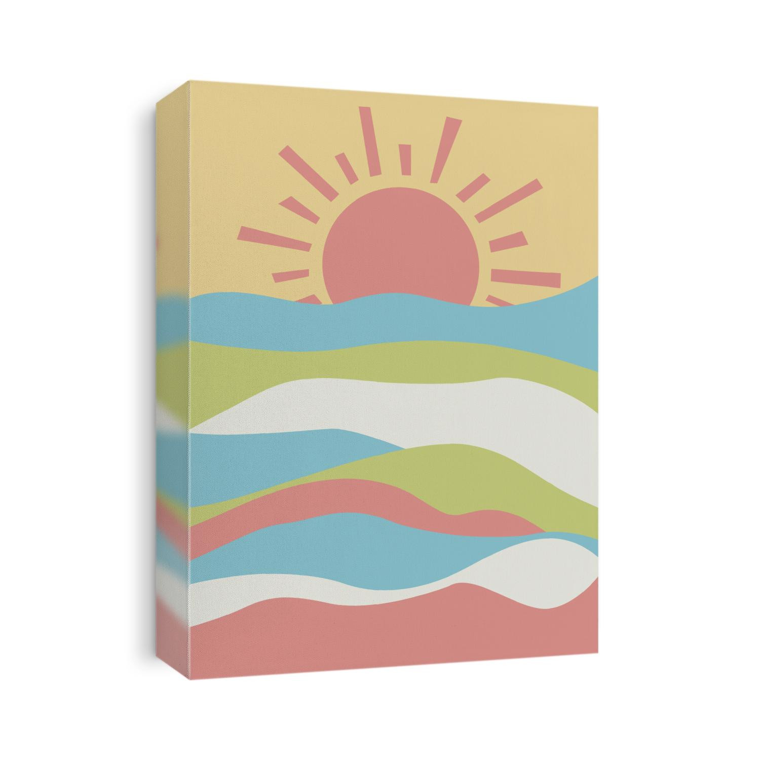 Geometric Abstract Contemporary background. Sun and hills, sunset. Boho wall decor. Design for baby shower invitations, cards, nursery room posters. Vector illustration in flat style.