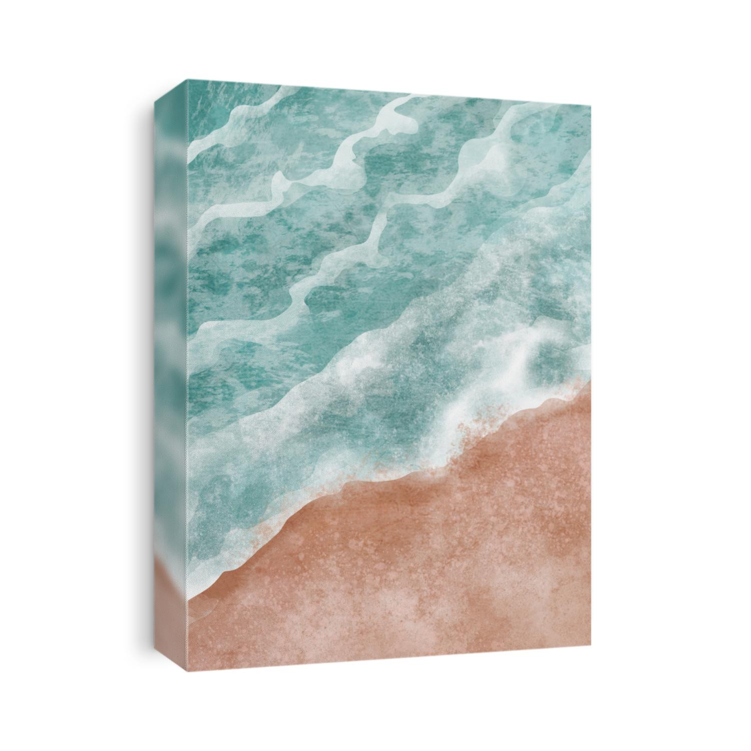 Boho Sea Beach with Waves Print. Abstract Background. Bohemian printable wall art, boho poster, pastel abstract art, landscape drawing, sea painting. Hand Drawn Effect
