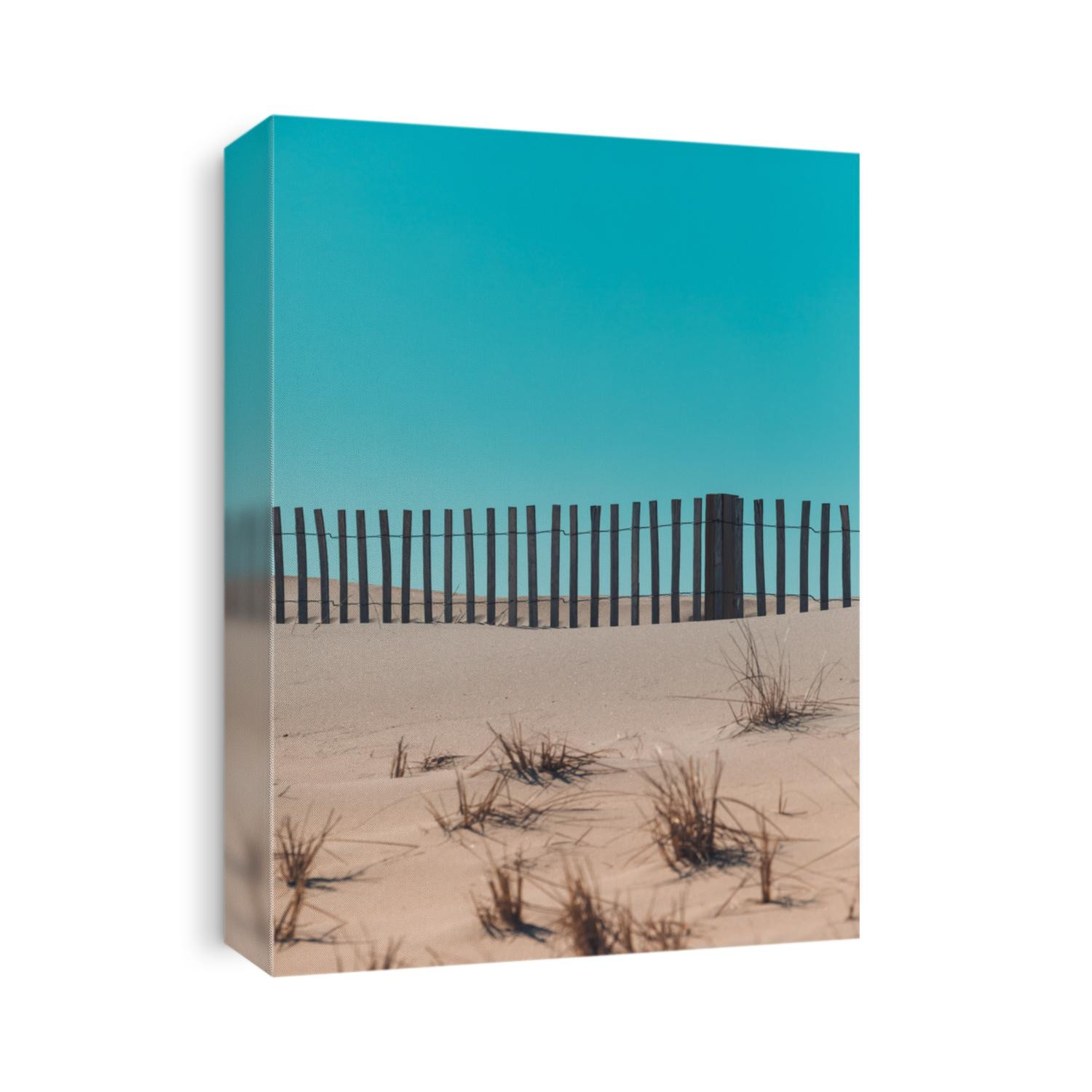 Close-up of a Dune Fence on a Beach, blue Sky, moody Look