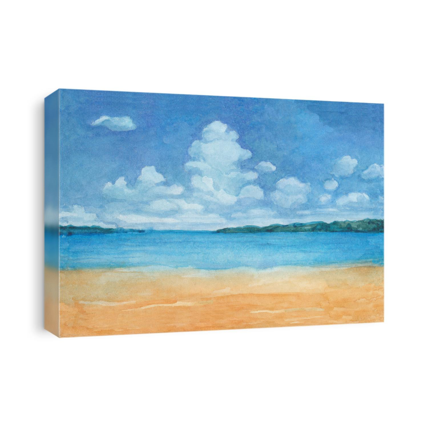 Watercolor illustration of a tropical beach 