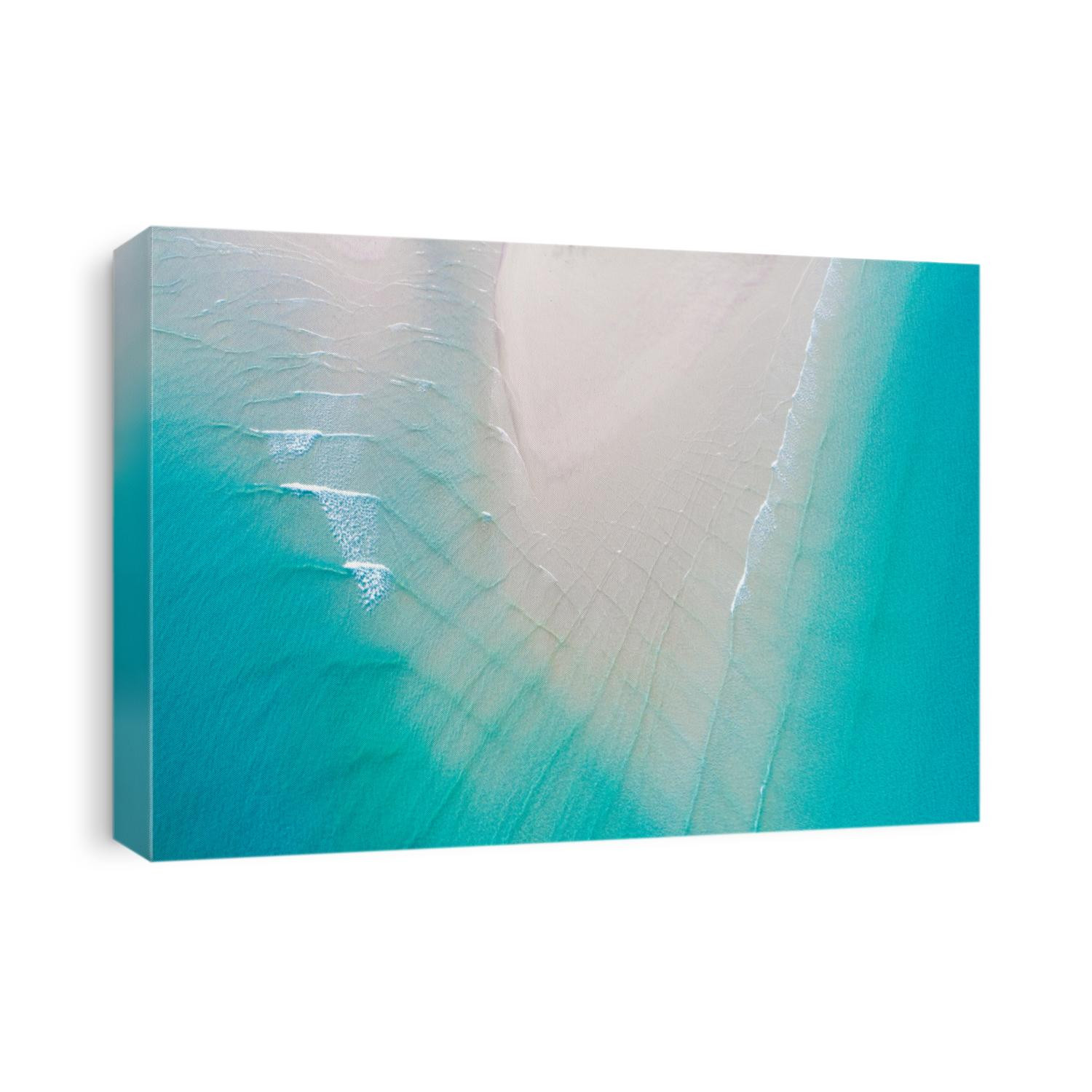 Turquoise sea water white sand beach serenity scene summer vacation aerial view