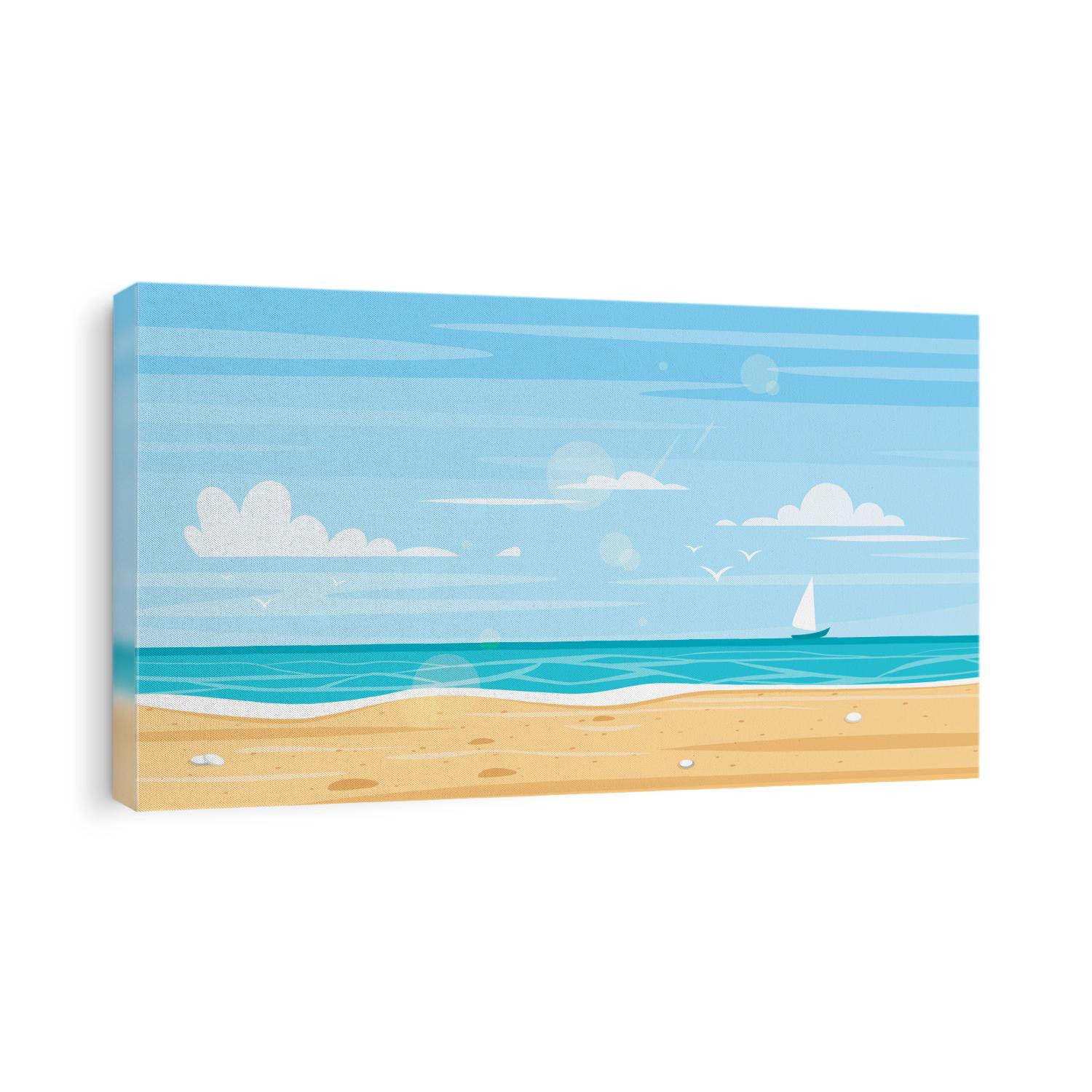 Vector cartoon style background of sea shore. Good sunny day.