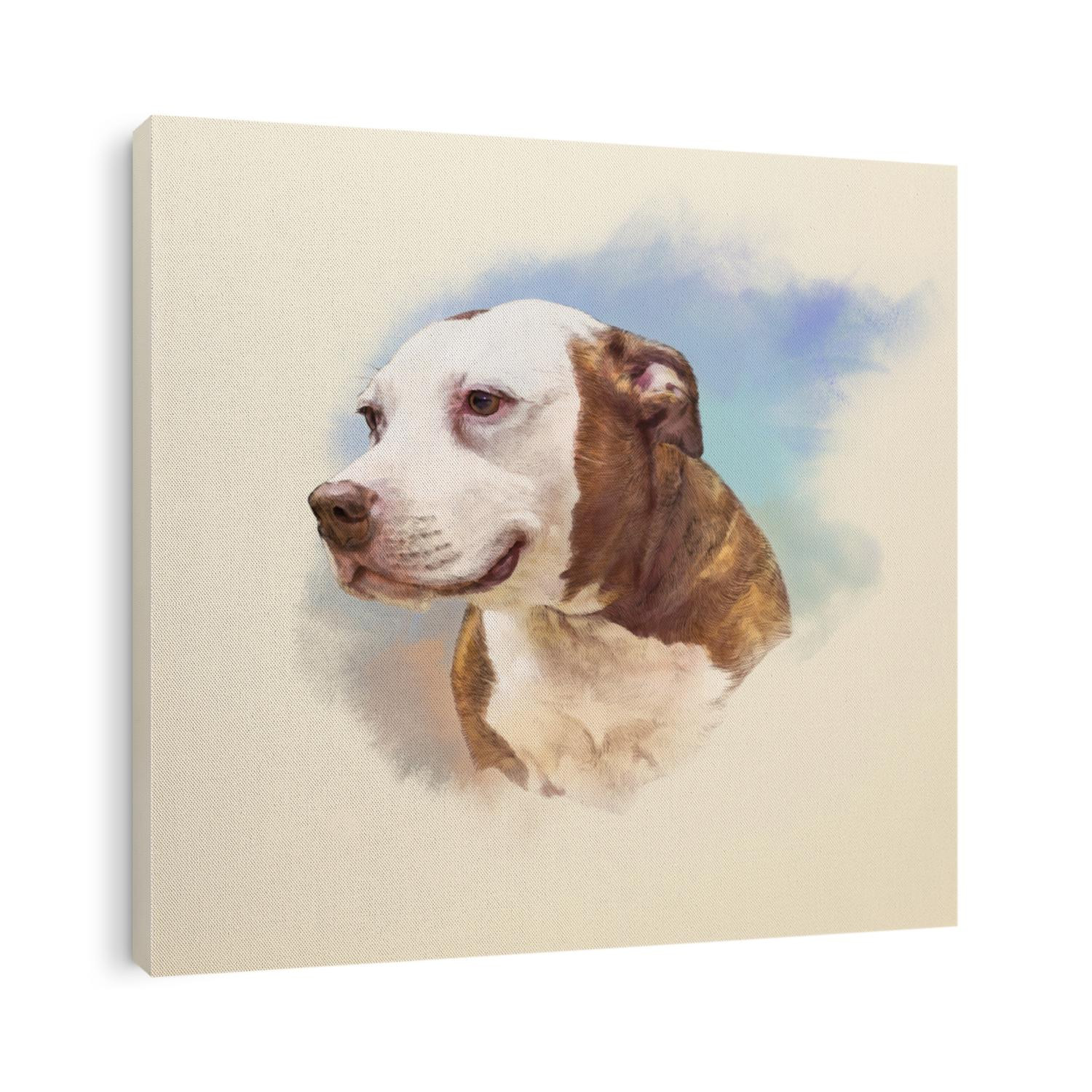 Watercolor Portrait of American Staffordshire Terrier, a medium-sized, short-coated dog breed. Animal Art collection: Dogs. Hand Painted Illustration of Pets. Good for banner, print T-shirt, card