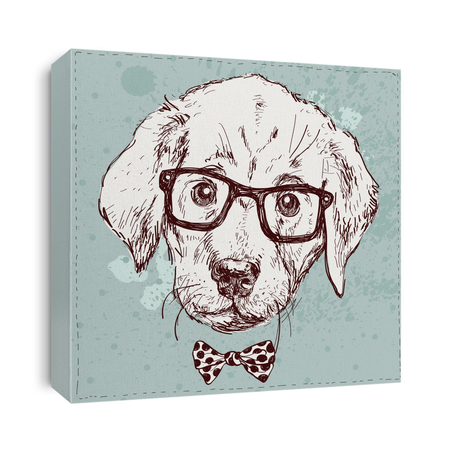 Vintage illustration of hipster puppy with glasses in vector