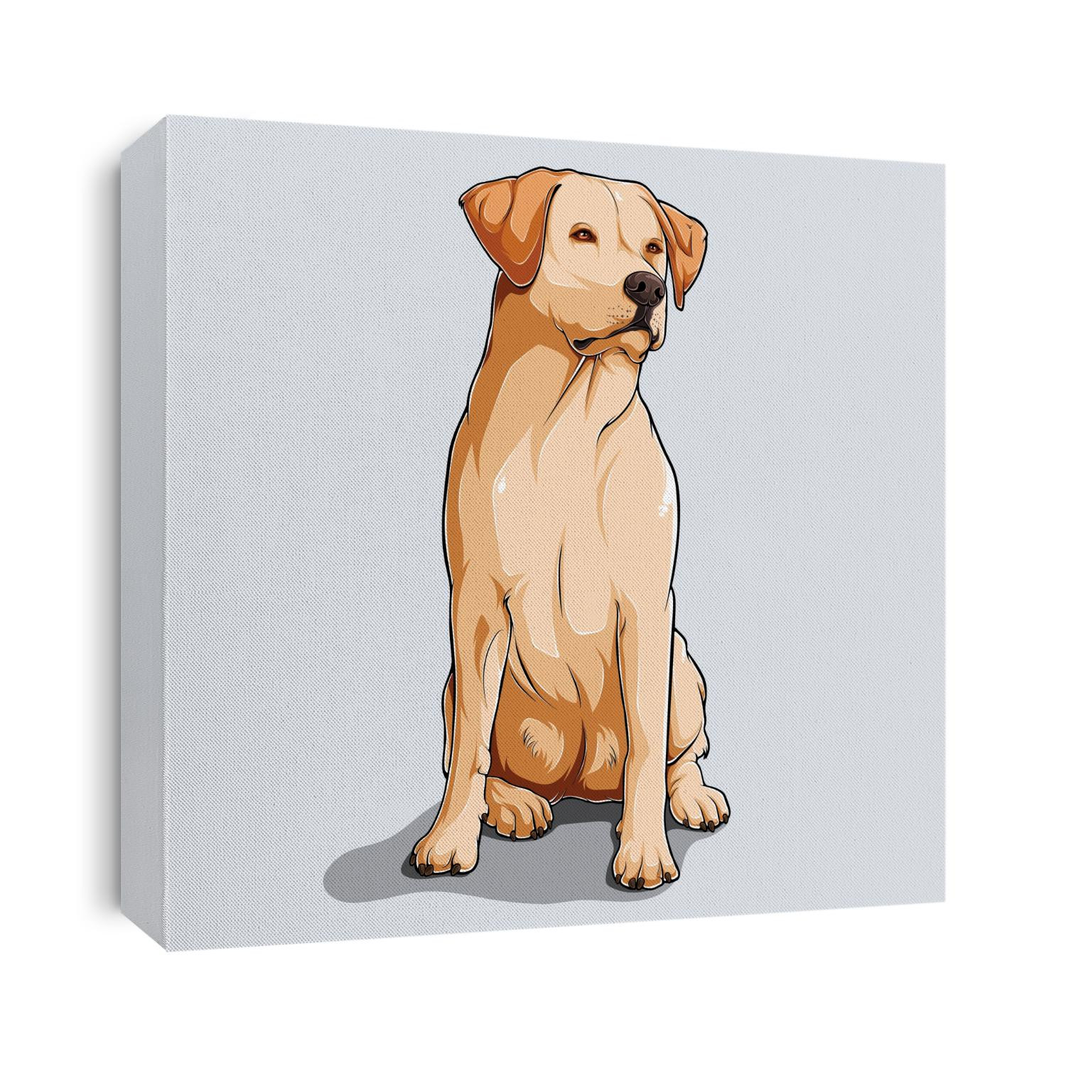 Cute beige Labrador retriever dog sitting illustrated with colorful shadows and lights isolated on white background