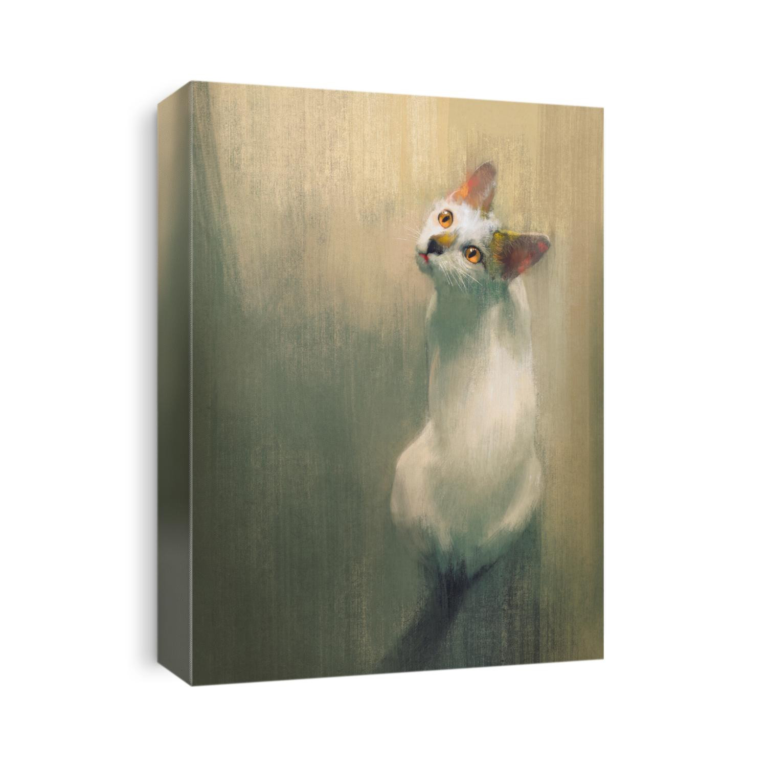 young white cat looking up,digital painting