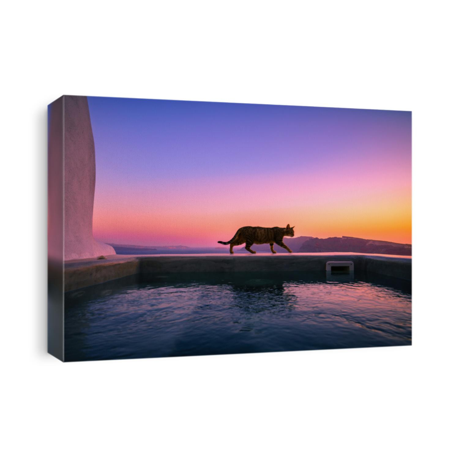 Sunset in Santorini viewed from the pool, Greece