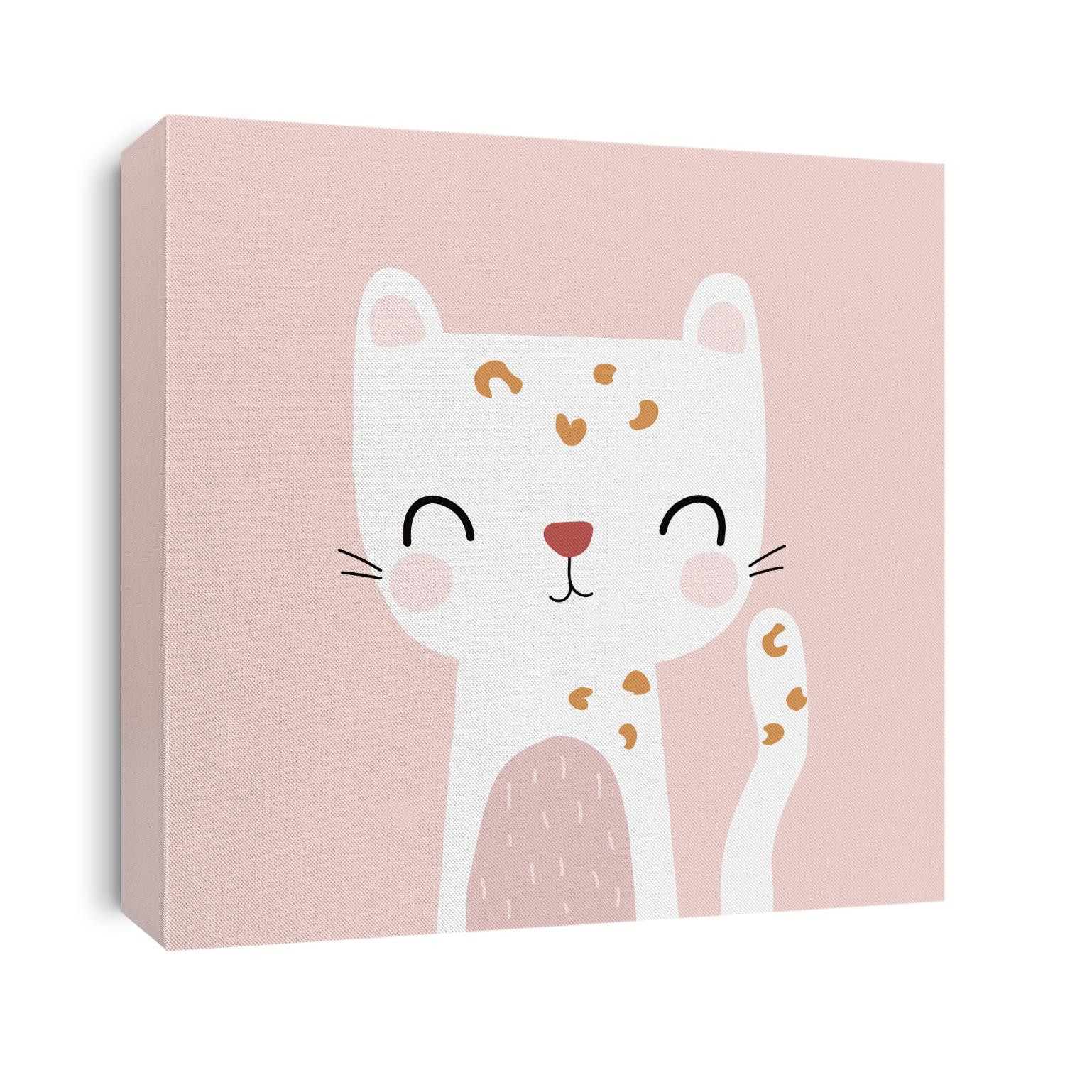 Cute white wild cat. Childish print. Vector hand drawn illustration.
