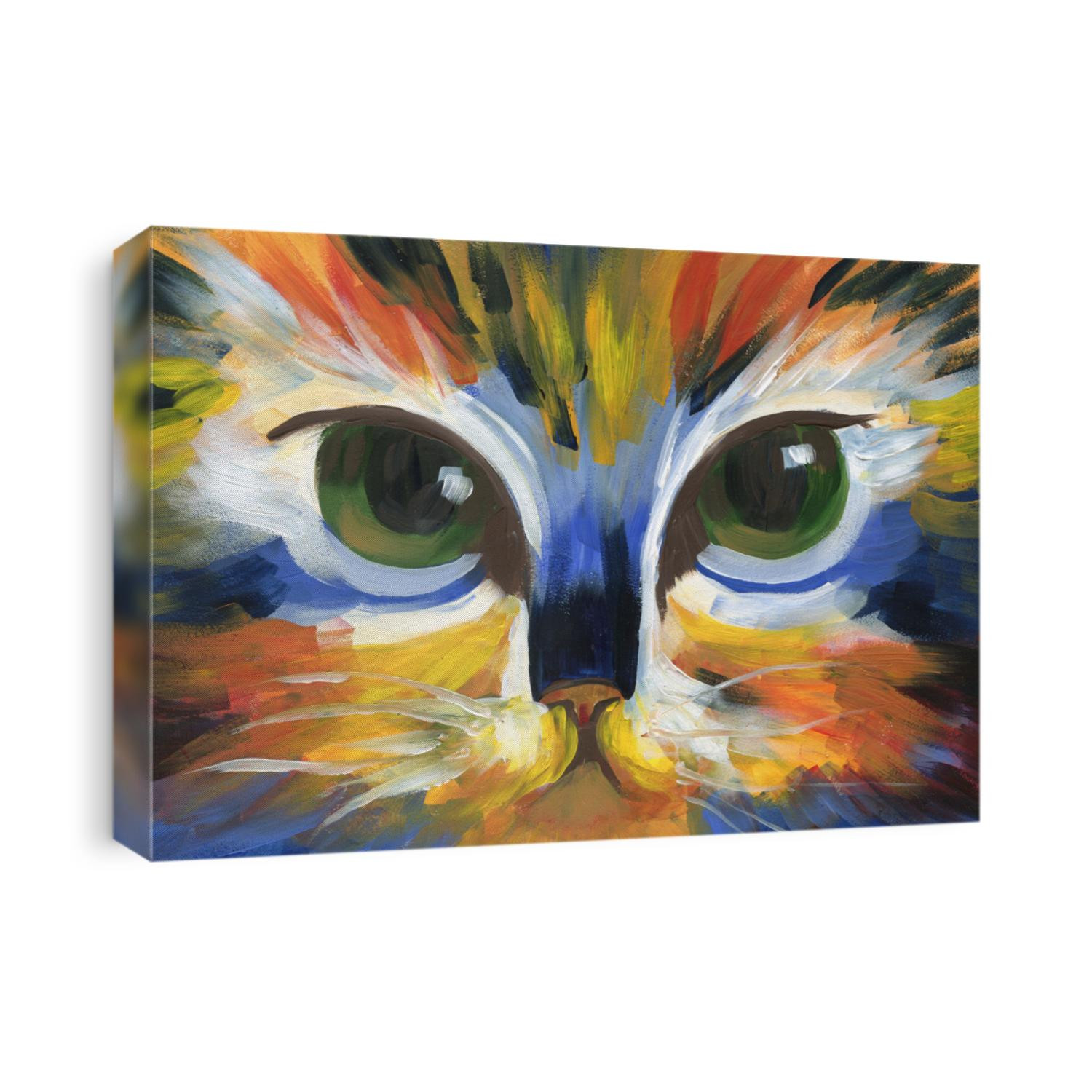 Hand drawn Cat face. High quality acrylic face of cat in abstract style. 