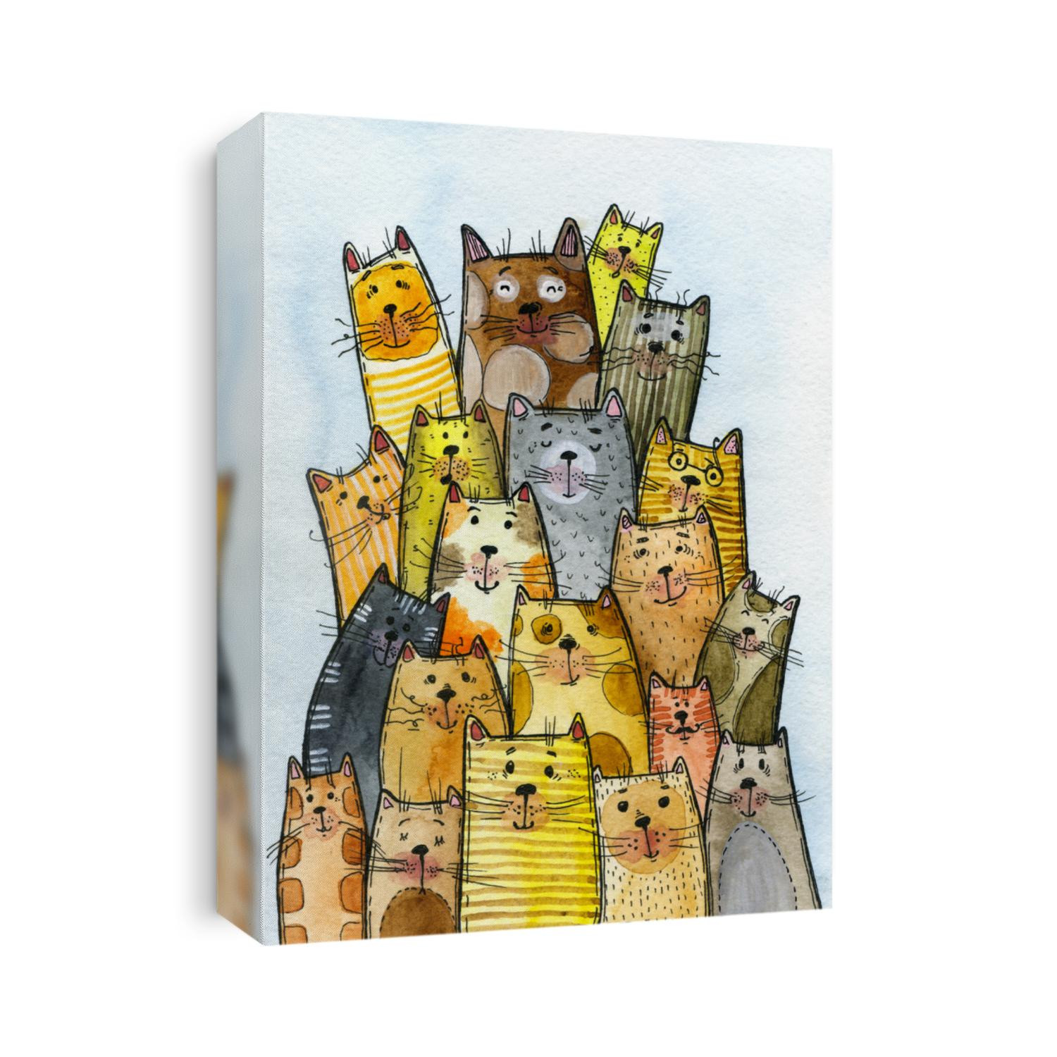 cats pile - Watercolor hand drawn illustration of a pile of cute cats.