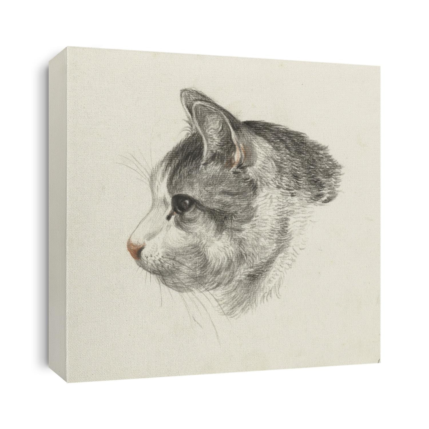 Head of a Cat, Facing Left, by Jean Bernard, 1819, Dutch chalk drawing.