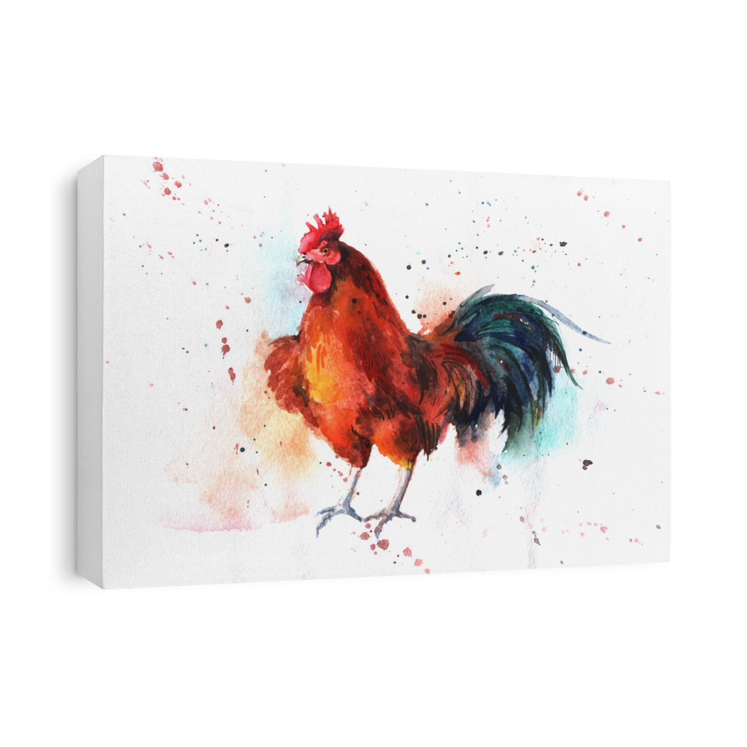 Watercolor hand-drawn bright-colored rooster