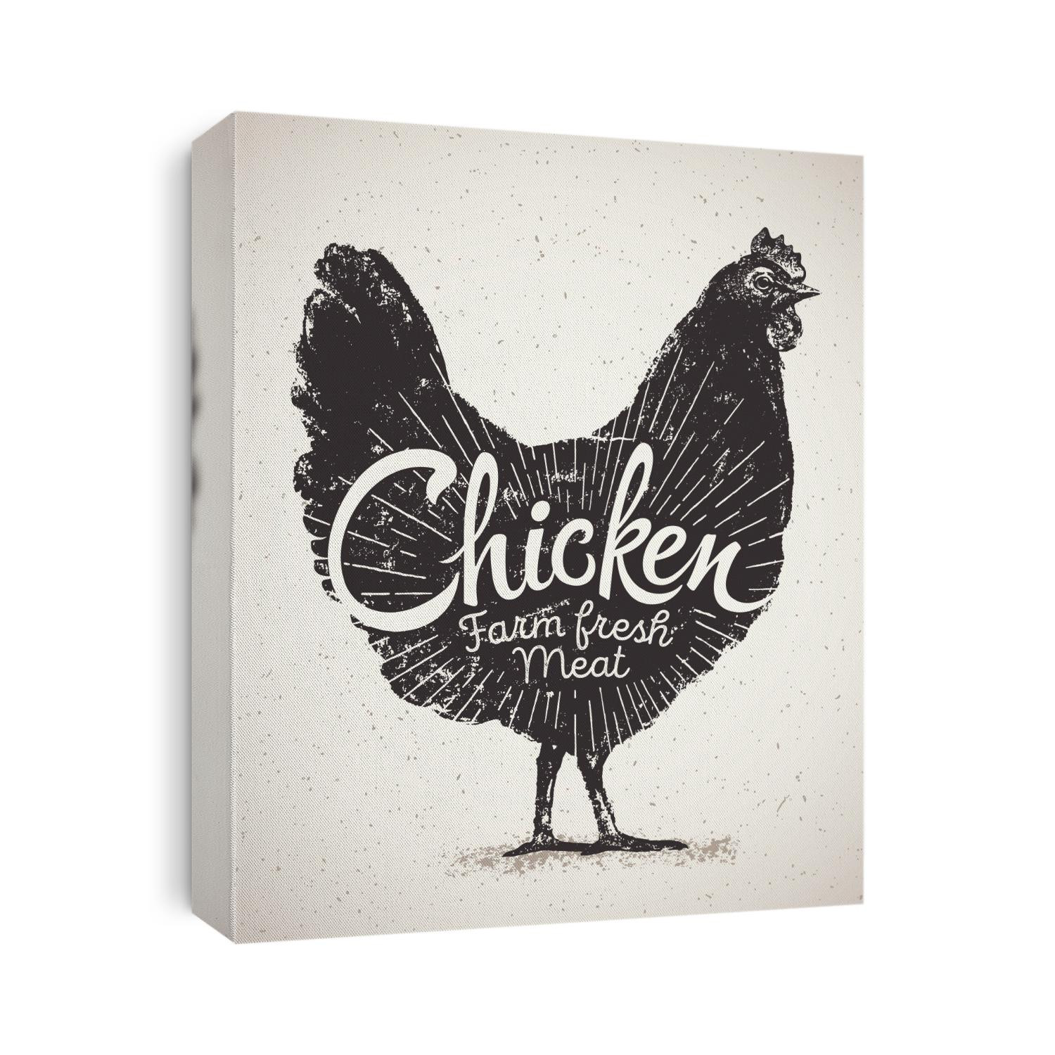 Graphical silhouette chicken and inscription.