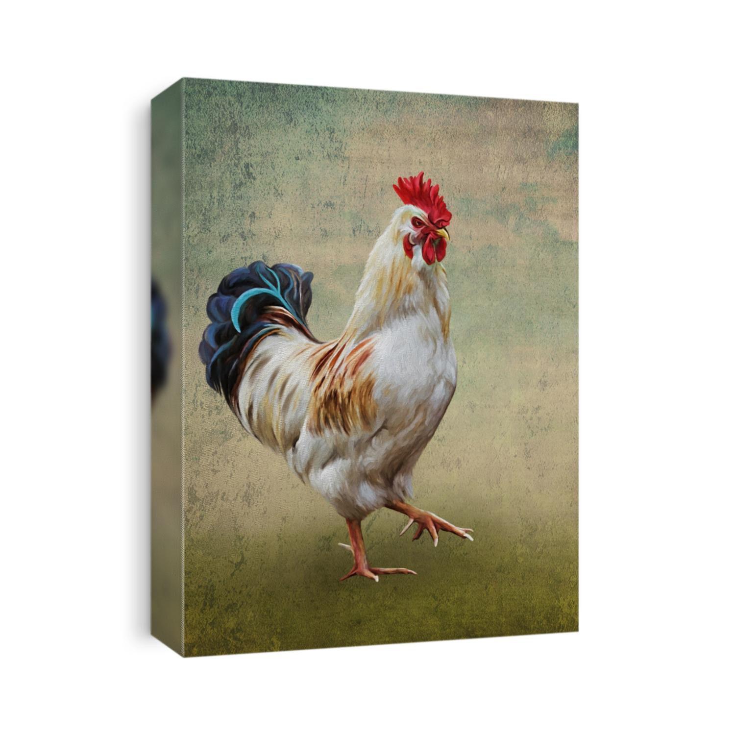 Drawing cock, digital painting on old vintage color grunge paper