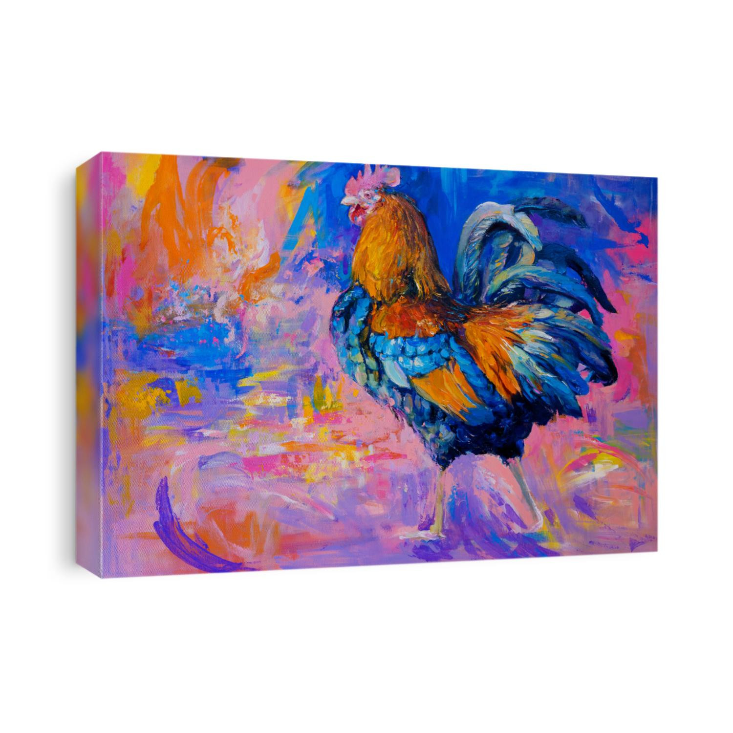 oil painting on canvas-colorful rooster-modern impressionism 