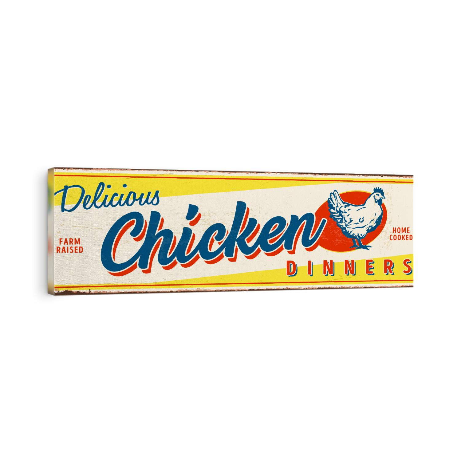 Vintage metal sign - Delicious Chicken Dinners - Vector EPS 10 - Grunge and rusty effects can be easily removed for a cleaner look.