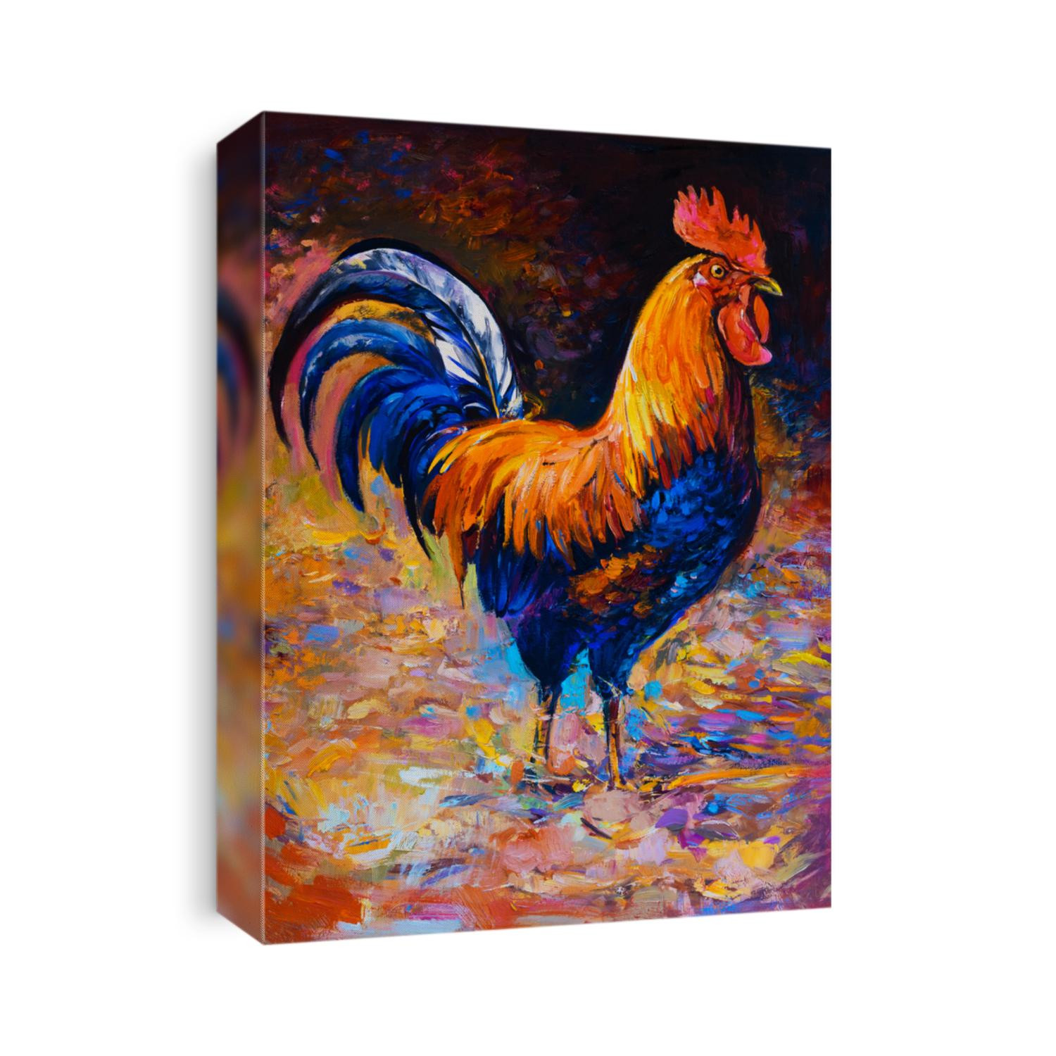 Original oil painting. Rooster painting. Modern art.