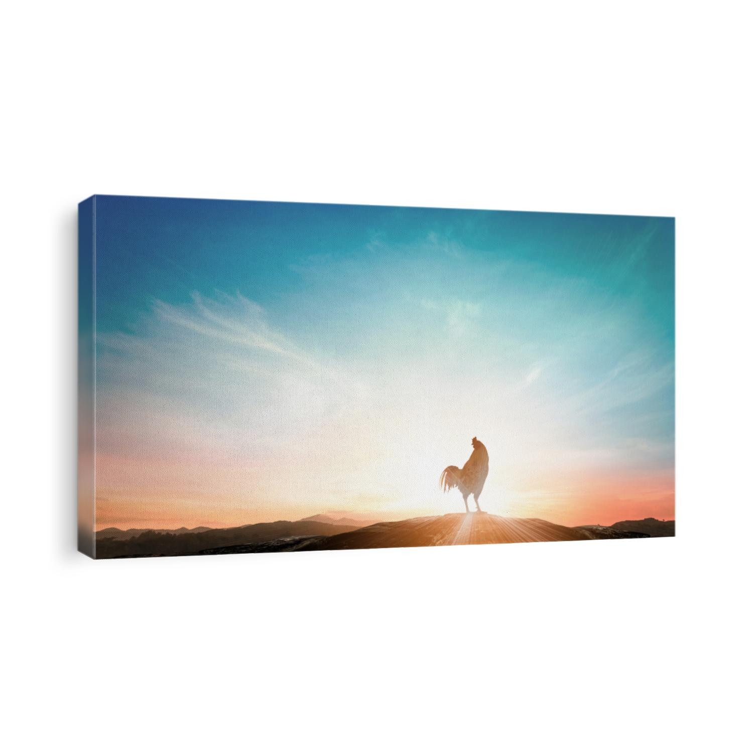 World environment day concept: Silhouette rooster on happy farm sunset background