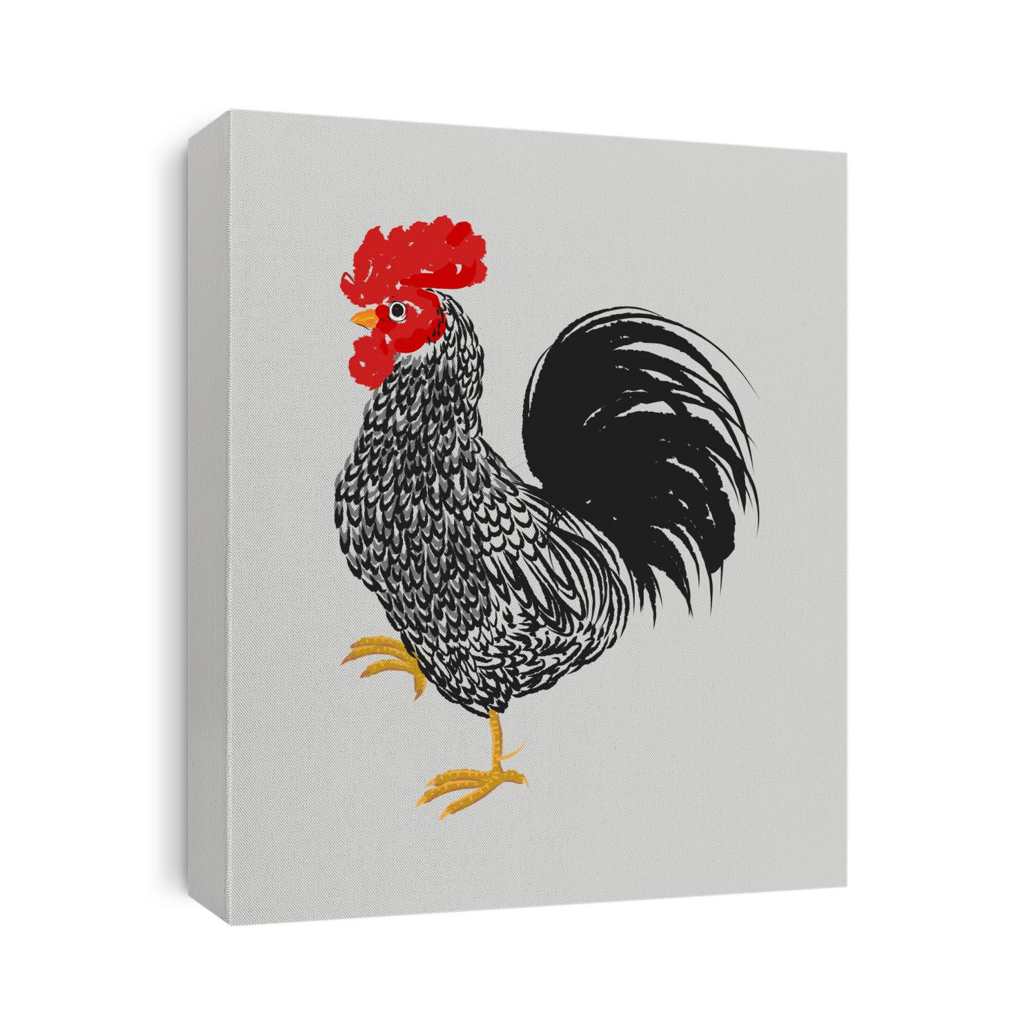 Rooster on black and white style icon vector illustration.