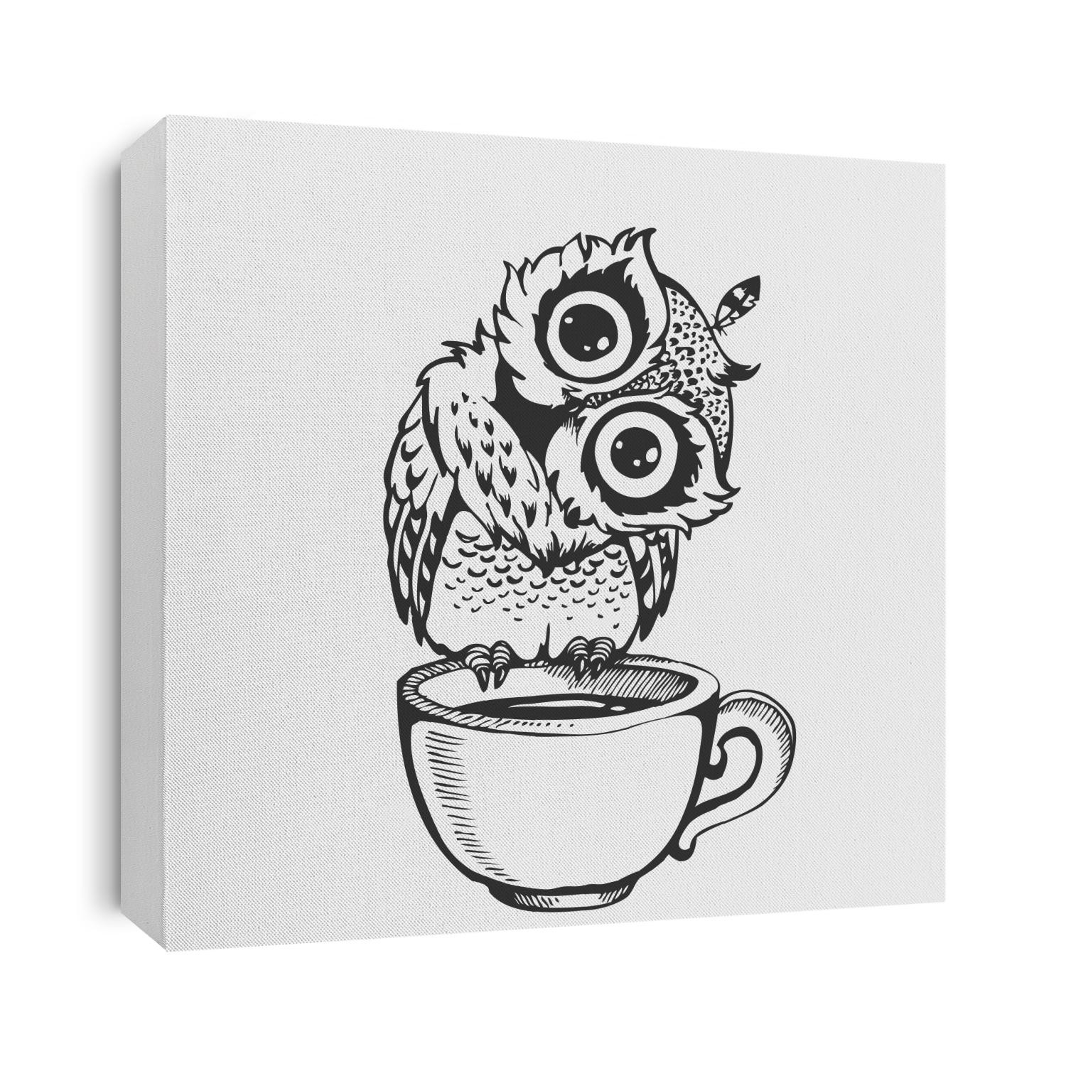 Cute owl cartoon bird character line sketch. Hand drawn vector illustration for t-shirt print design, coloring book, greeting card. Isolated on white