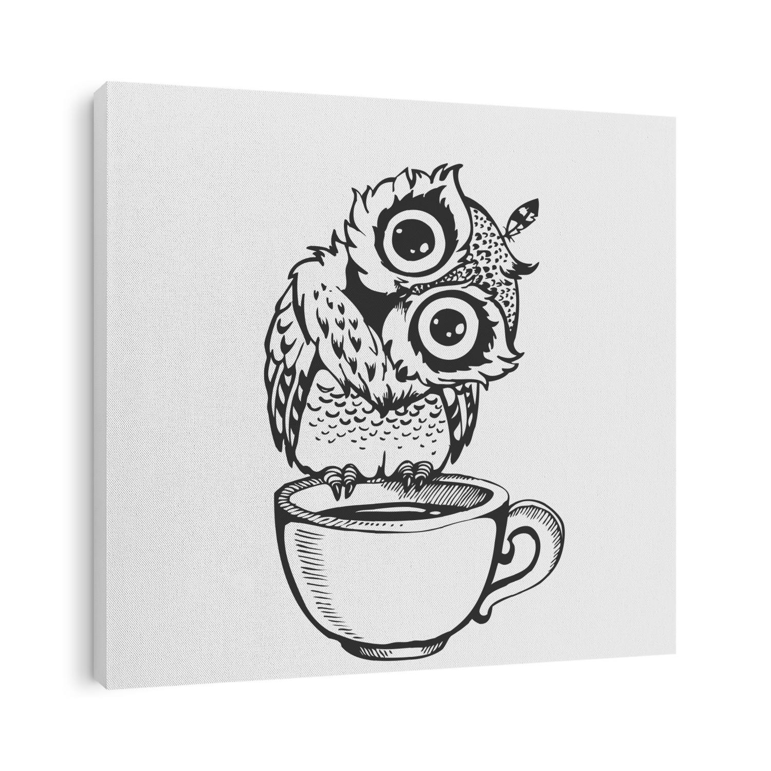 Cute owl cartoon bird character line sketch. Hand drawn vector illustration for t-shirt print design, coloring book, greeting card. Isolated on white