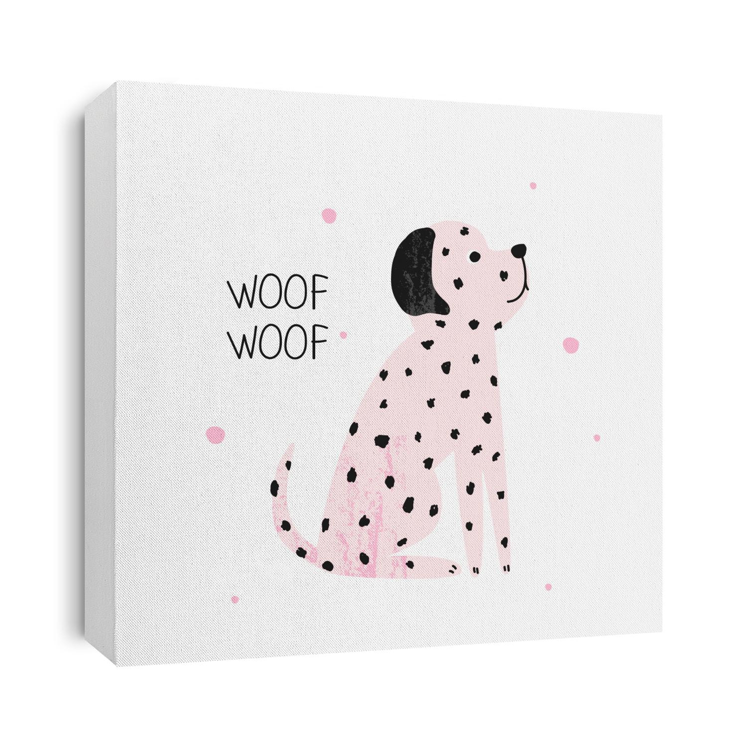 Pink dalmatian. Simple kids graphic. Vector hand drawn illustration.