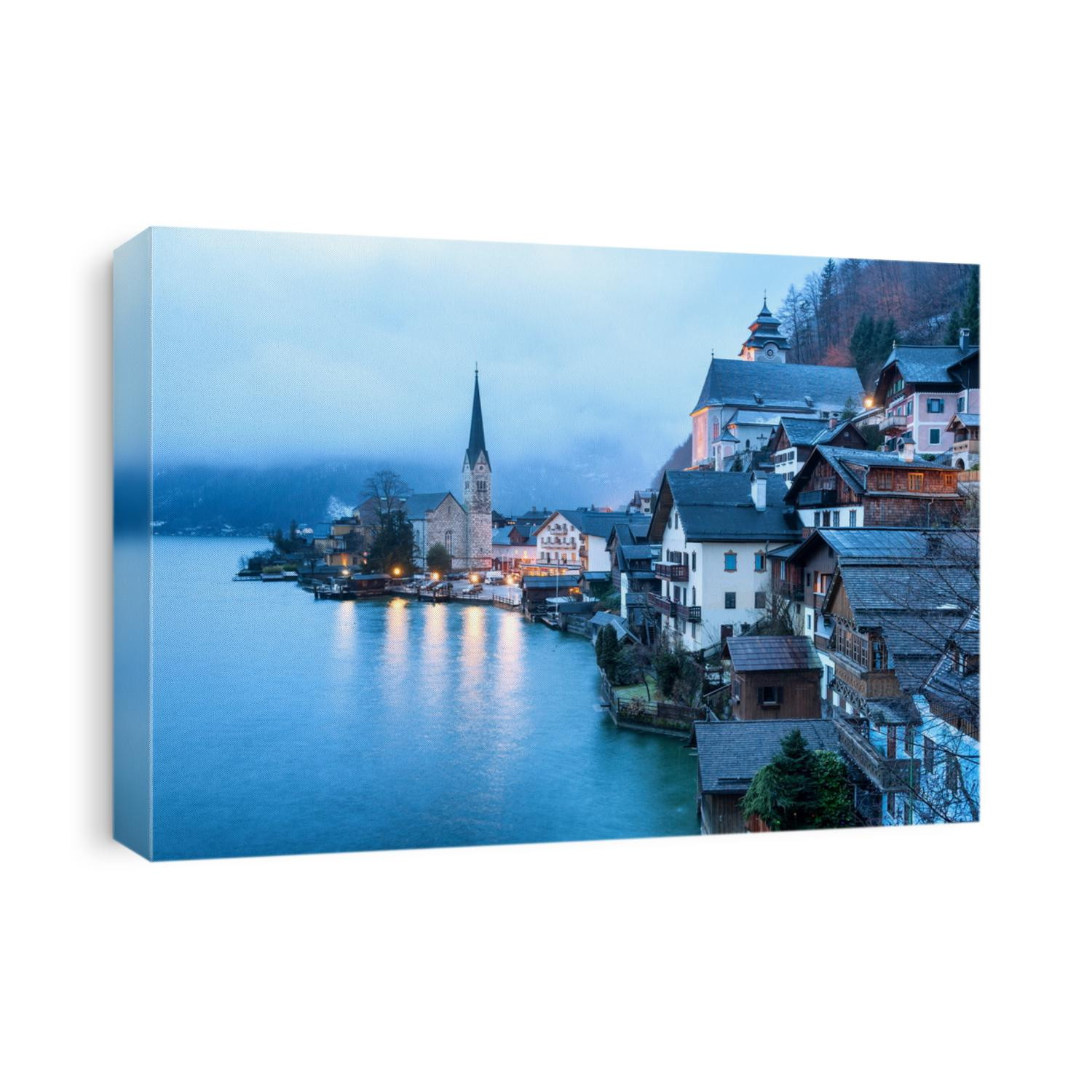 Hallstatt, Salzkammergut, Austria, in misty morning light. UNESCO World Culture Heritage site near Salzburg.