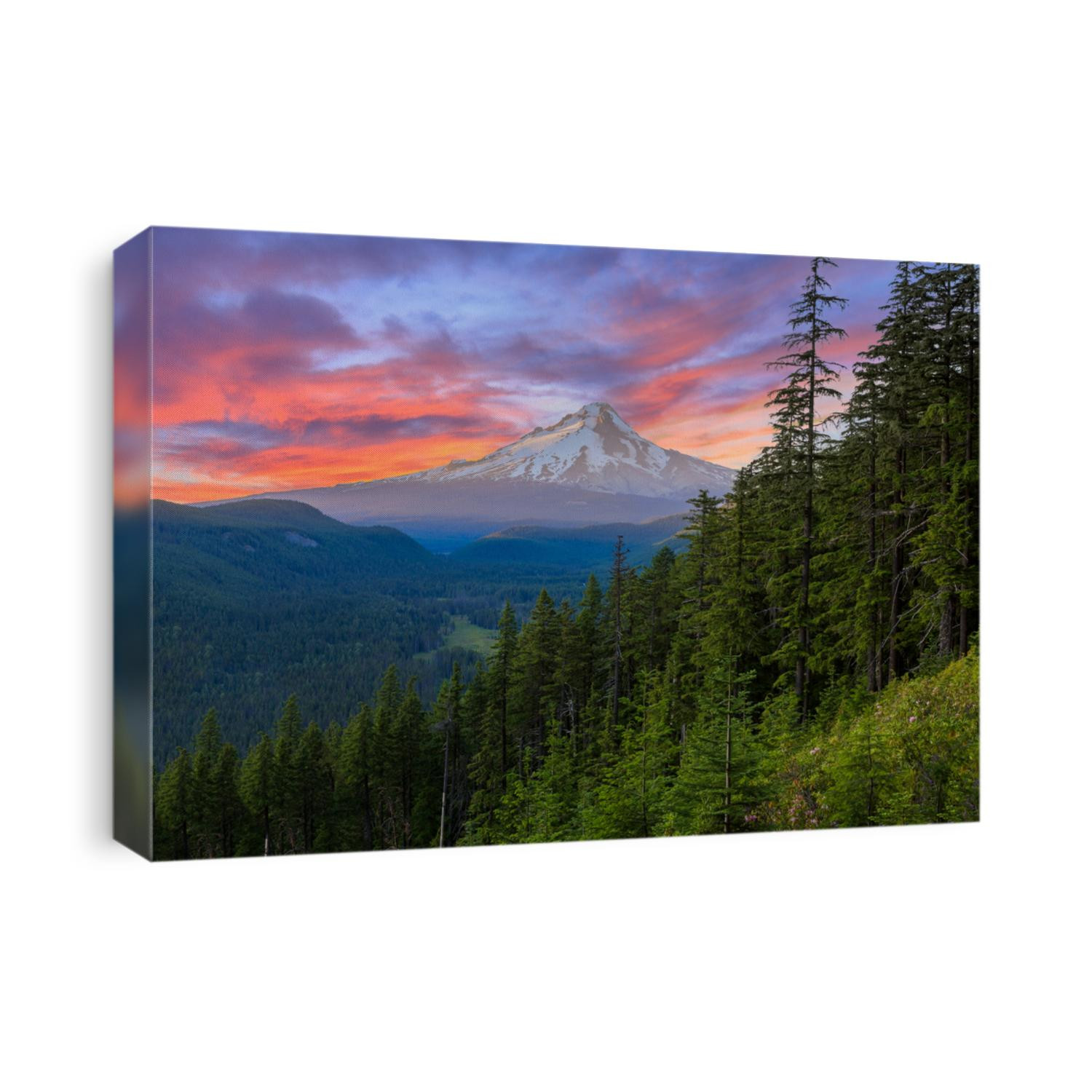 Majestic View of Mt. Hood on a bright, colorful sunset during the summer months.