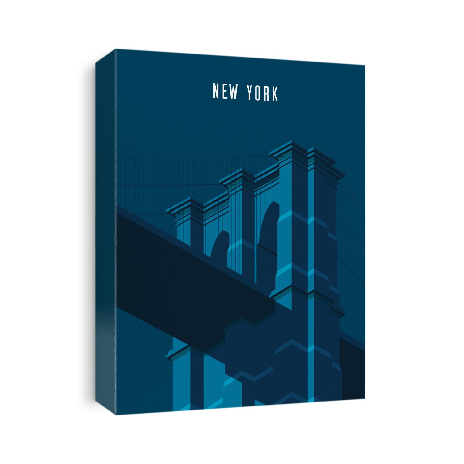 Vector illustration. Poster.Night Brooklyn Bridge, tourist attraction in the isometric perspective in New York. Cartoon style.