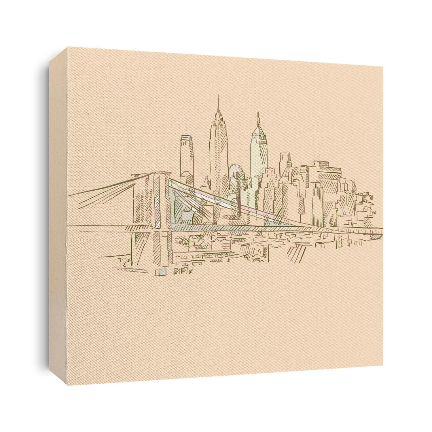 Old New York drawing, brown colored version for Apps, Print or web backgrounds
