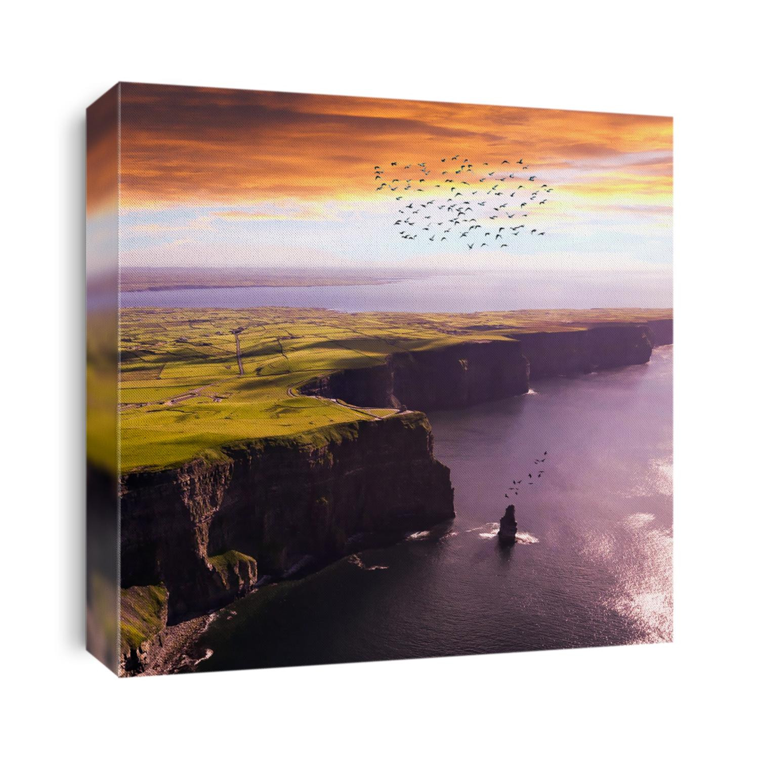 Aerial view of Cliffs of Moher at Sunset