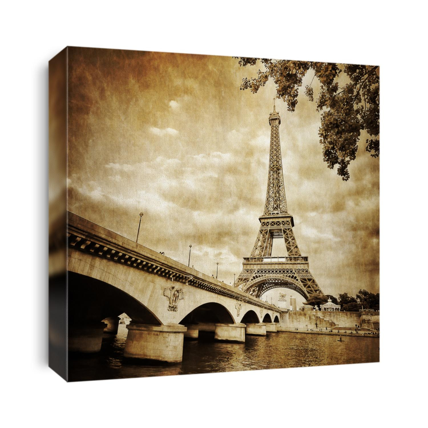 View of Eiffel tower and river in monochrome vintage filtered style