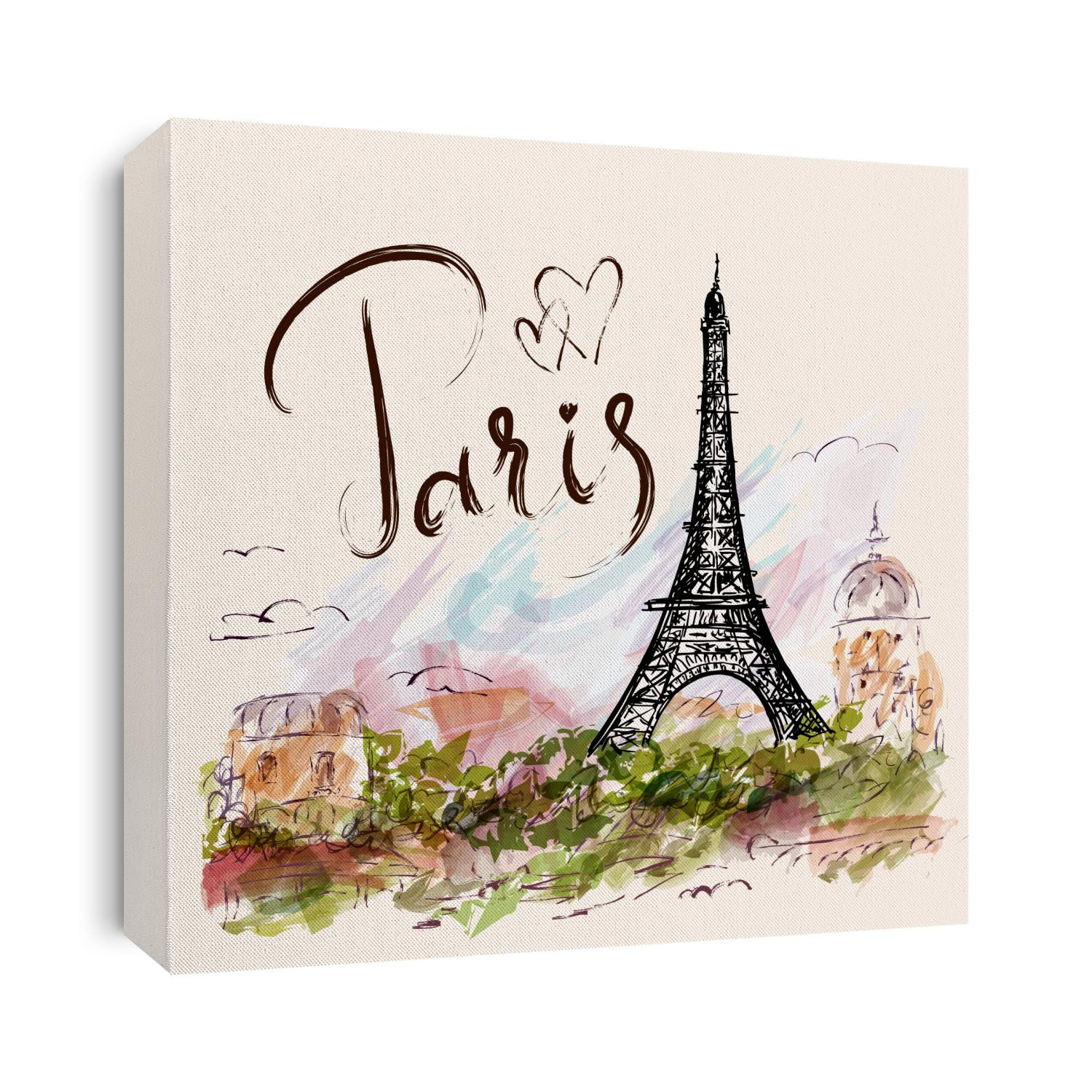 Vector hand drawn illustration with Eiffel tower. Paris.