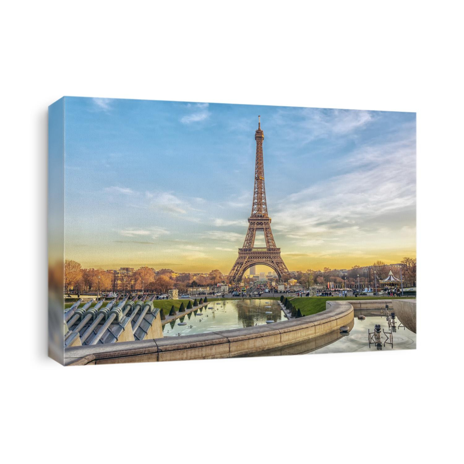 Eiffel Tower at sunset in Paris, France. Romantic travel background.