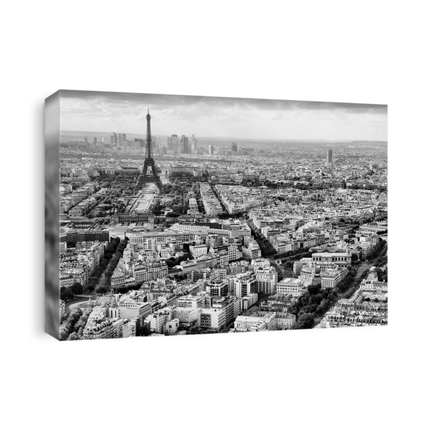 Paris, France - aerial city view Eiffel Tower. Black and white retro style.