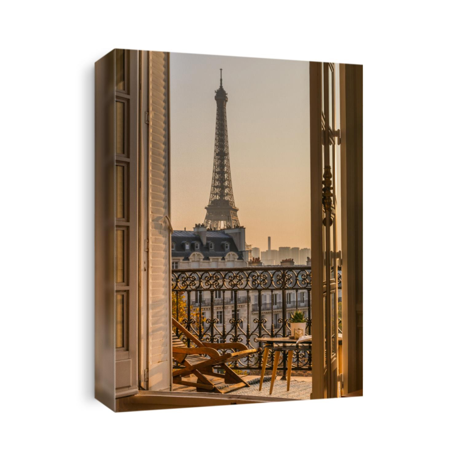 paris balcony with splendid view on eiffel tower at sunset