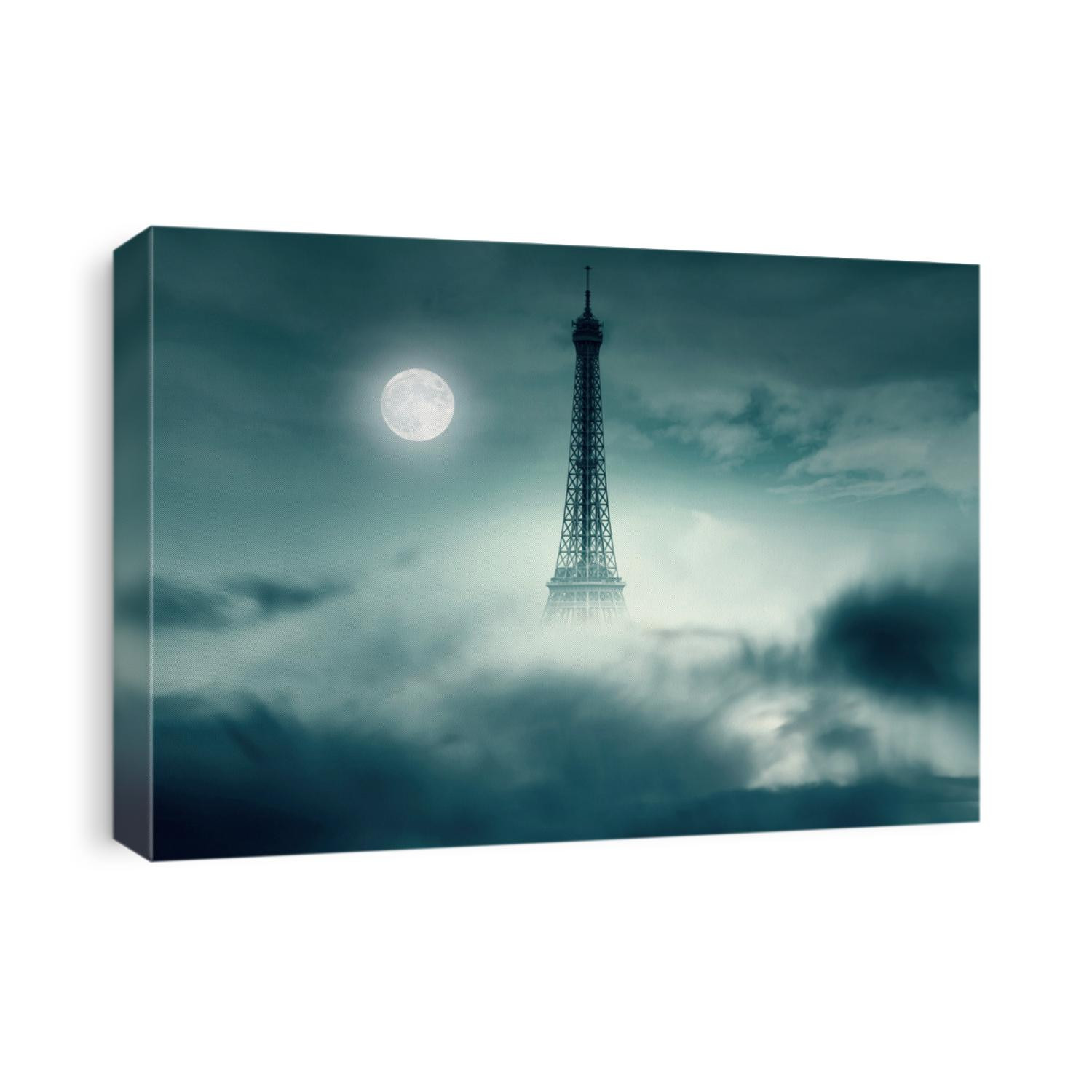 Night with Moon and Eiffel tower in Paris