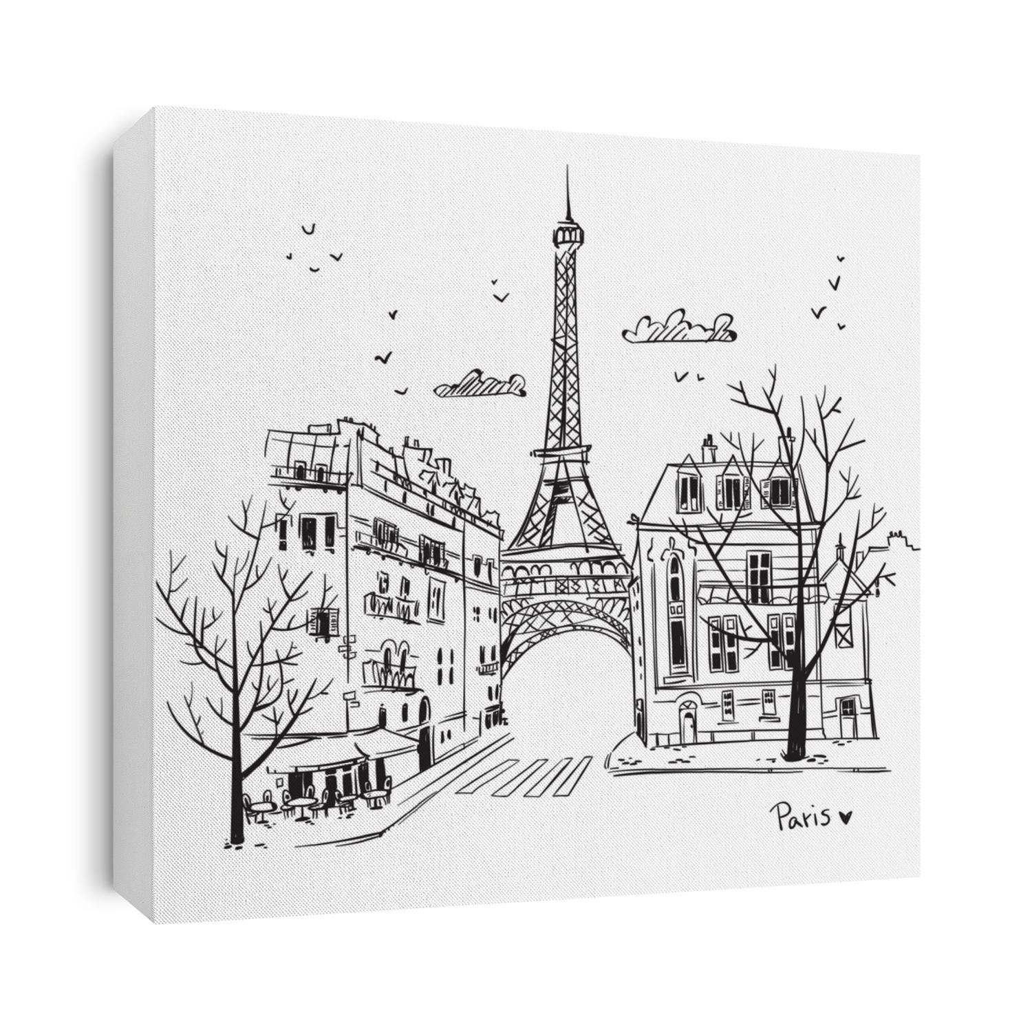 Streets of Paris sketch, line illustration