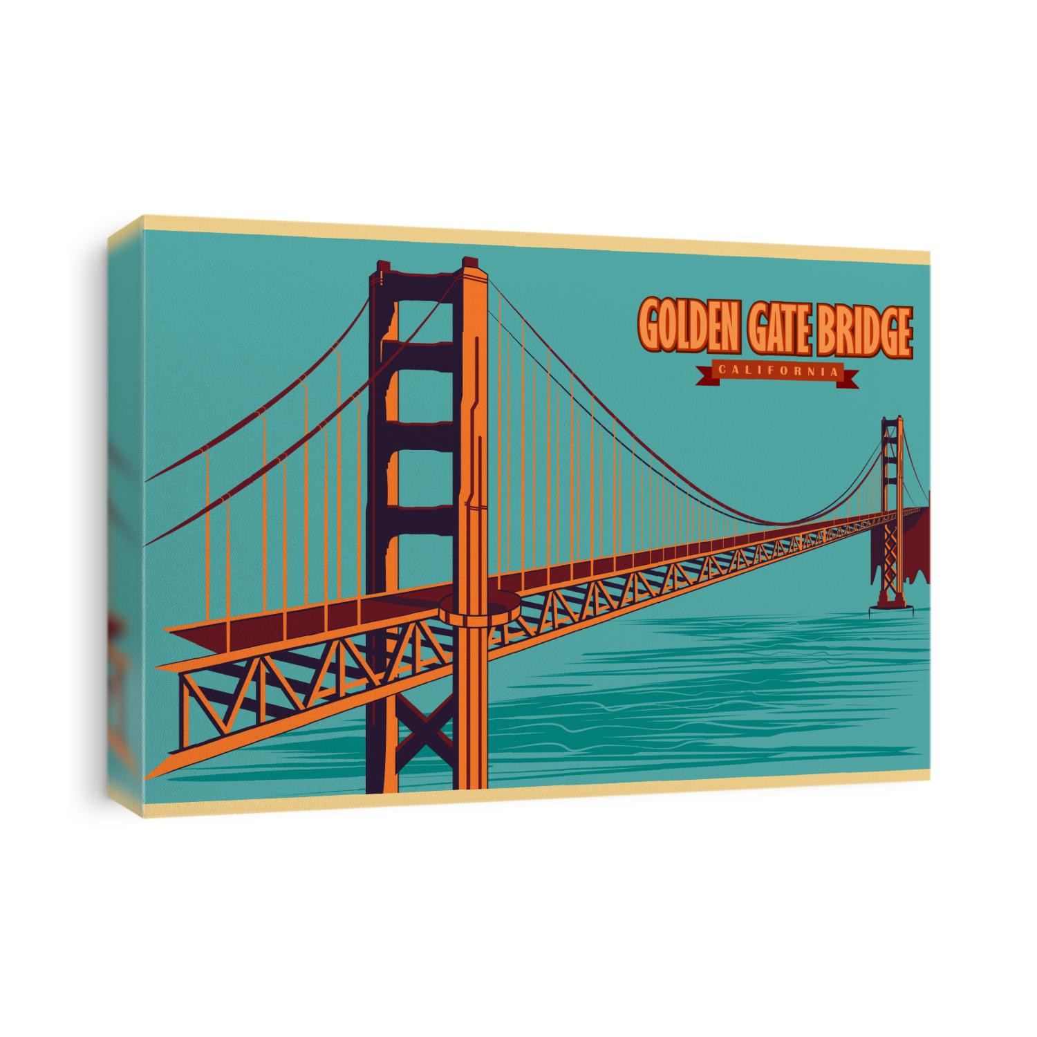 Vintage poster of Golden Gate Bridge in California, famous monument of United States. Vector illustration