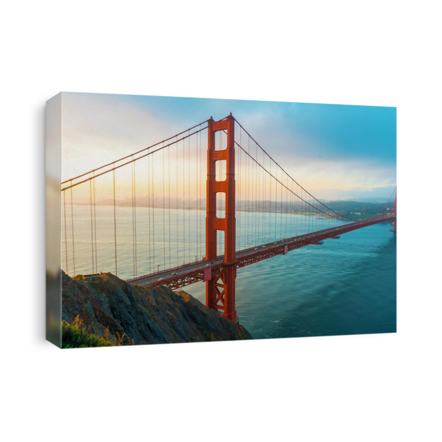San Francisco's Golden Gate Bridge at sunrise from Marin County