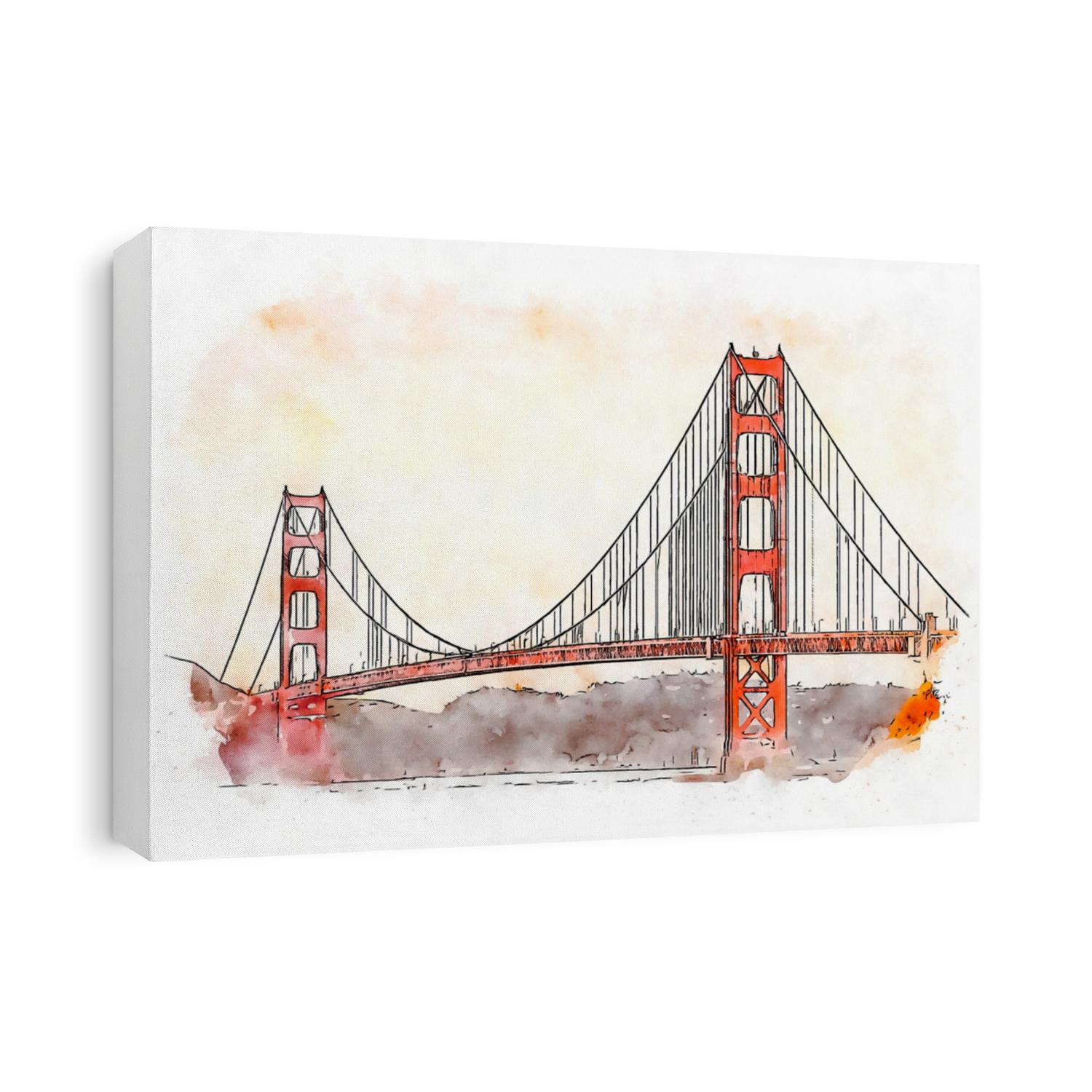 Golden Gate Bridge, watercolor sketch illustration.