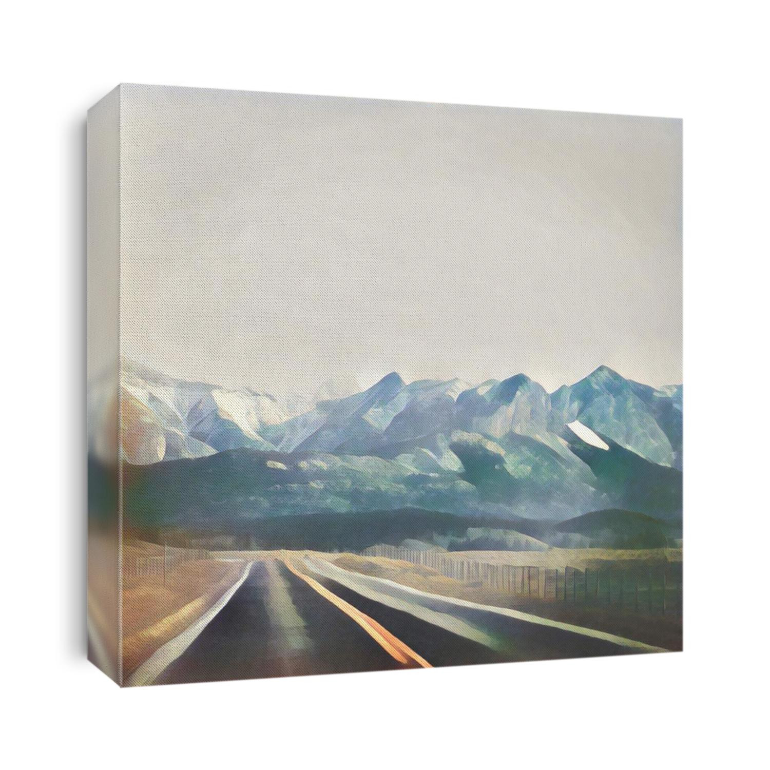 Watercolor painting of road to the mountains