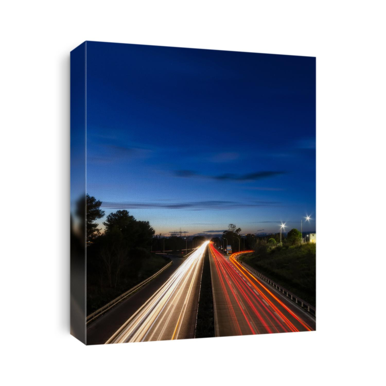 Light painting made by cars over an Italian highway. Shot taken by a long exposure in camera during a beautiful sunset.