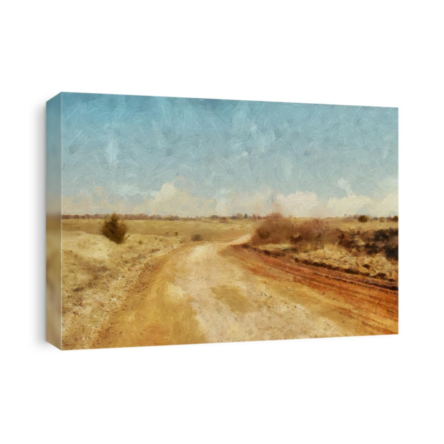 Oil painting pretty landscape scene in stock. Original large size wall art print in modern style drawing on canvas. Contemporary acrylic artwork. Nature motifs. Spring or summer season. 