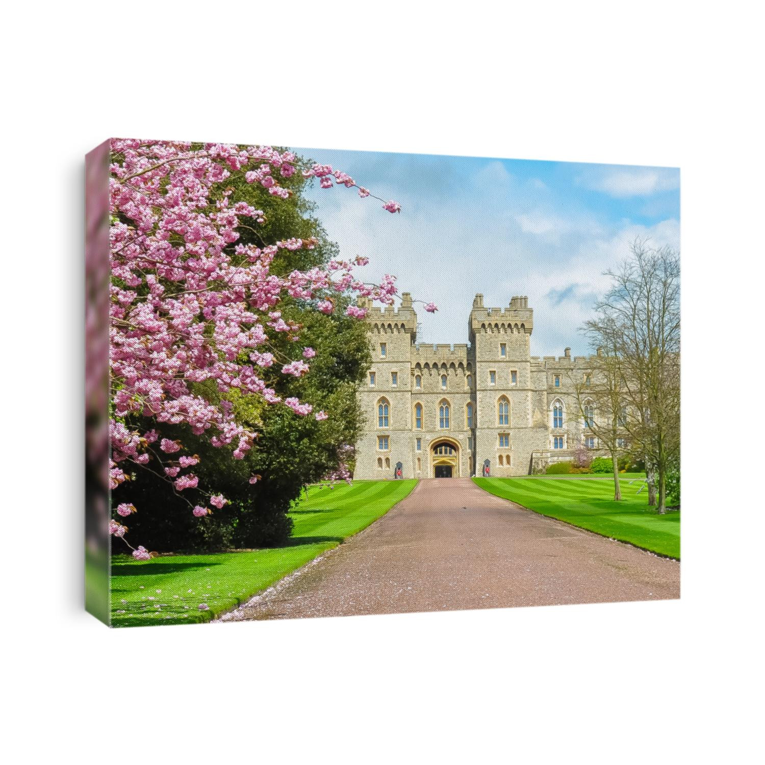 Long walk to Windsor castle in spring, London suburbs, UK