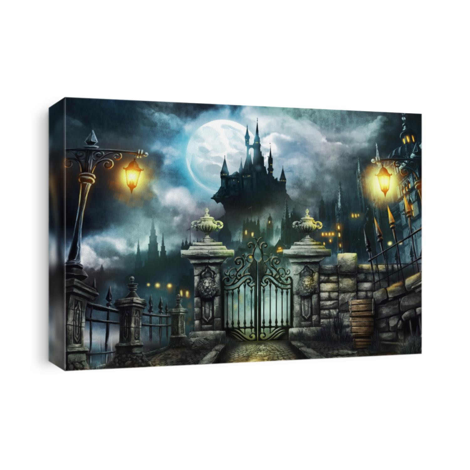 halloween dark castle with full moon wallaper 