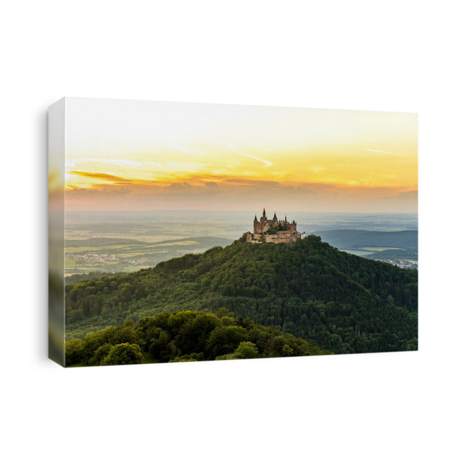Nice view on Hohenzollern castle from the hill Zellernhorn during sunset
