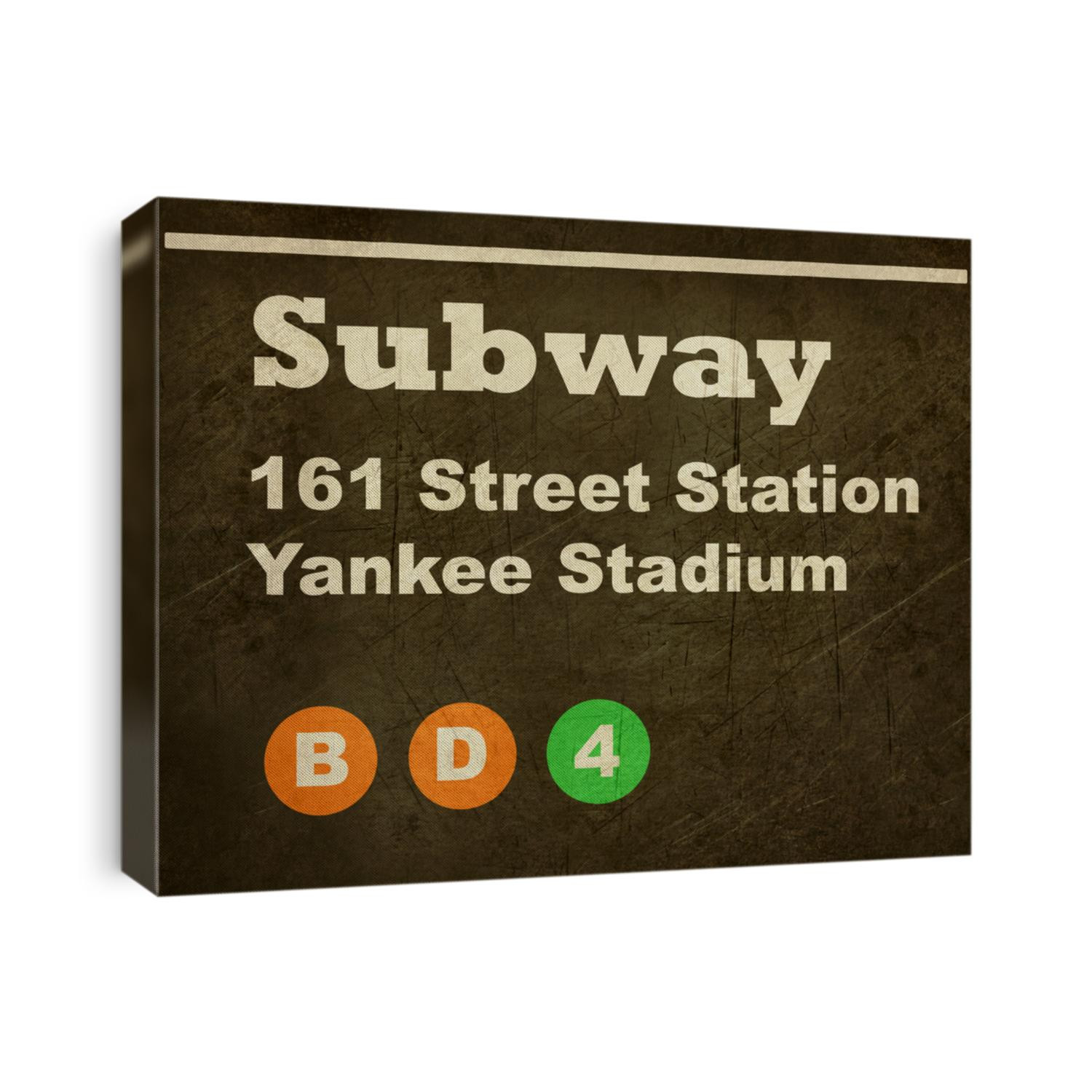 Grunge Yankee Stadium subway train sign isolated on black background.