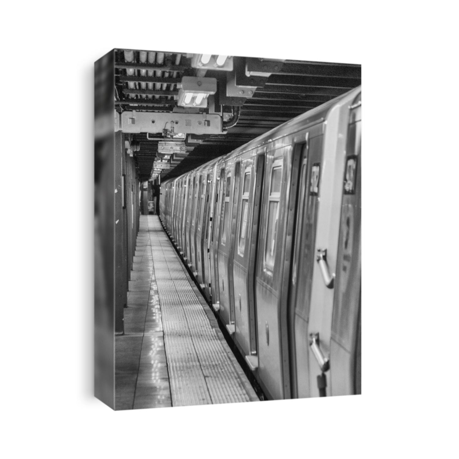 Subway train awaiting departure in Manhattan station - New York City.